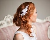 Bridal Headpiece, Lace Bridal Fascinator, Bridal floral Headpiece, Ivory Lace comb, Rhinestone comb, Rhinestone Pearls Beaded Lace headpiece