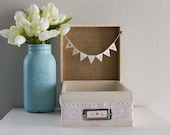 LARGE Burlap and Lace CARDS Box with Bunting Banner for Rustic Country Wedding, Shabby Chic Cards Box, Rustic Cards Box