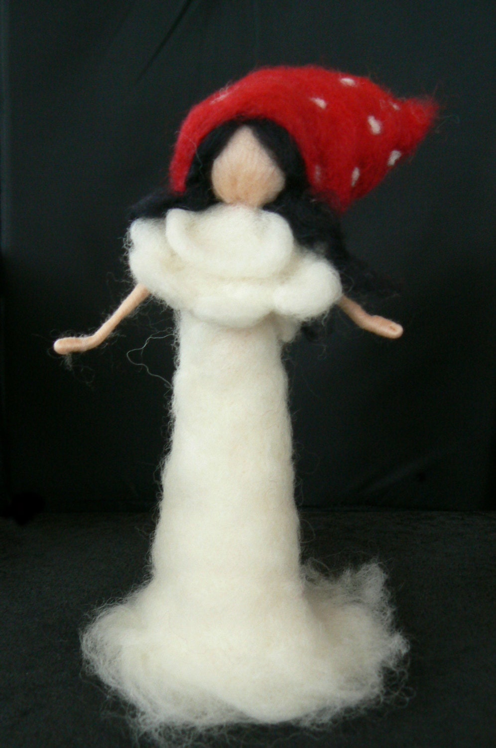 Toadstool Lady- Mushroom Doll- Wool- Needle felted- GLAMOROUS- nature table- Waldorf- toy doll-soft sculpture- Fiber art