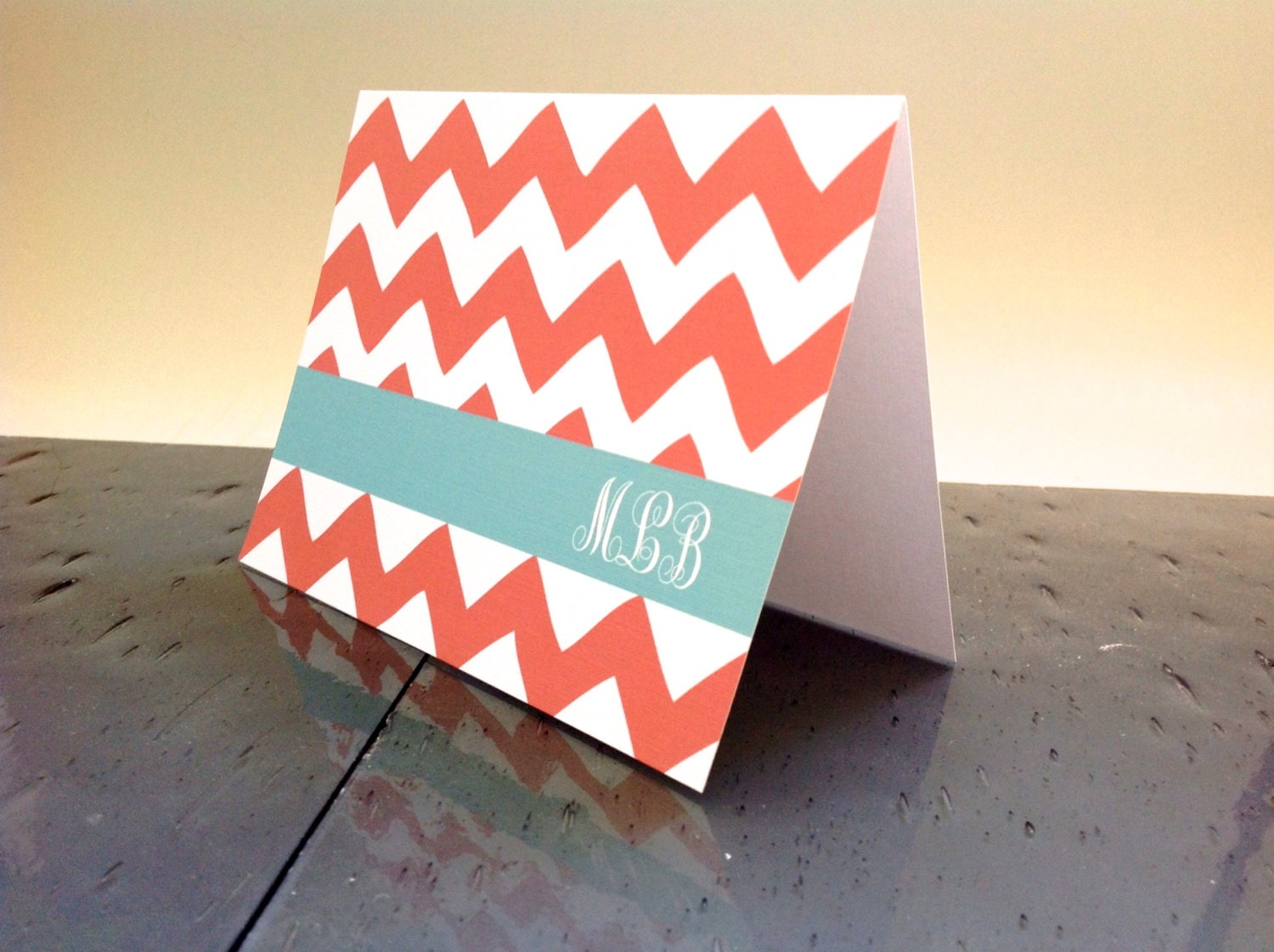 Customized Thank you notecards - Chevron Thank You Cards - Stationery Set - Notecard Set - Coral & Aqua