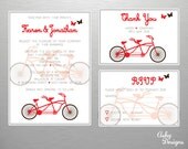Printable Wedding Invitation DIY Set - Invite Thank You RSVP Cards: Modern Bicycle Hearts Butterflies