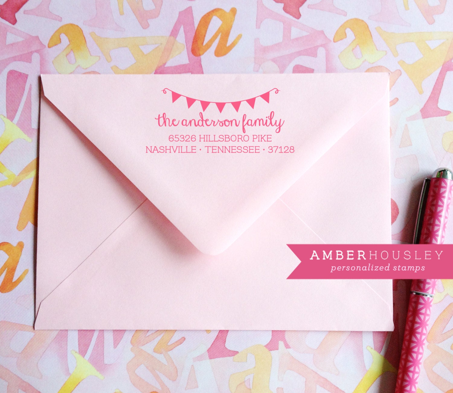 Custom Wood Handle Return Address Rubber Stamp Hostess Gift
