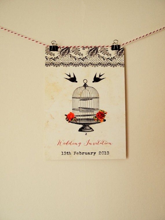 Vintage Lace, Roses and Birdcage Professionally Printed Wedding Invitation Il_570xn