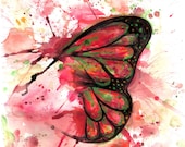 Butterfly print of original watercolor painting - butterfly art - bug print - wing print - red green orange & black print - nature print