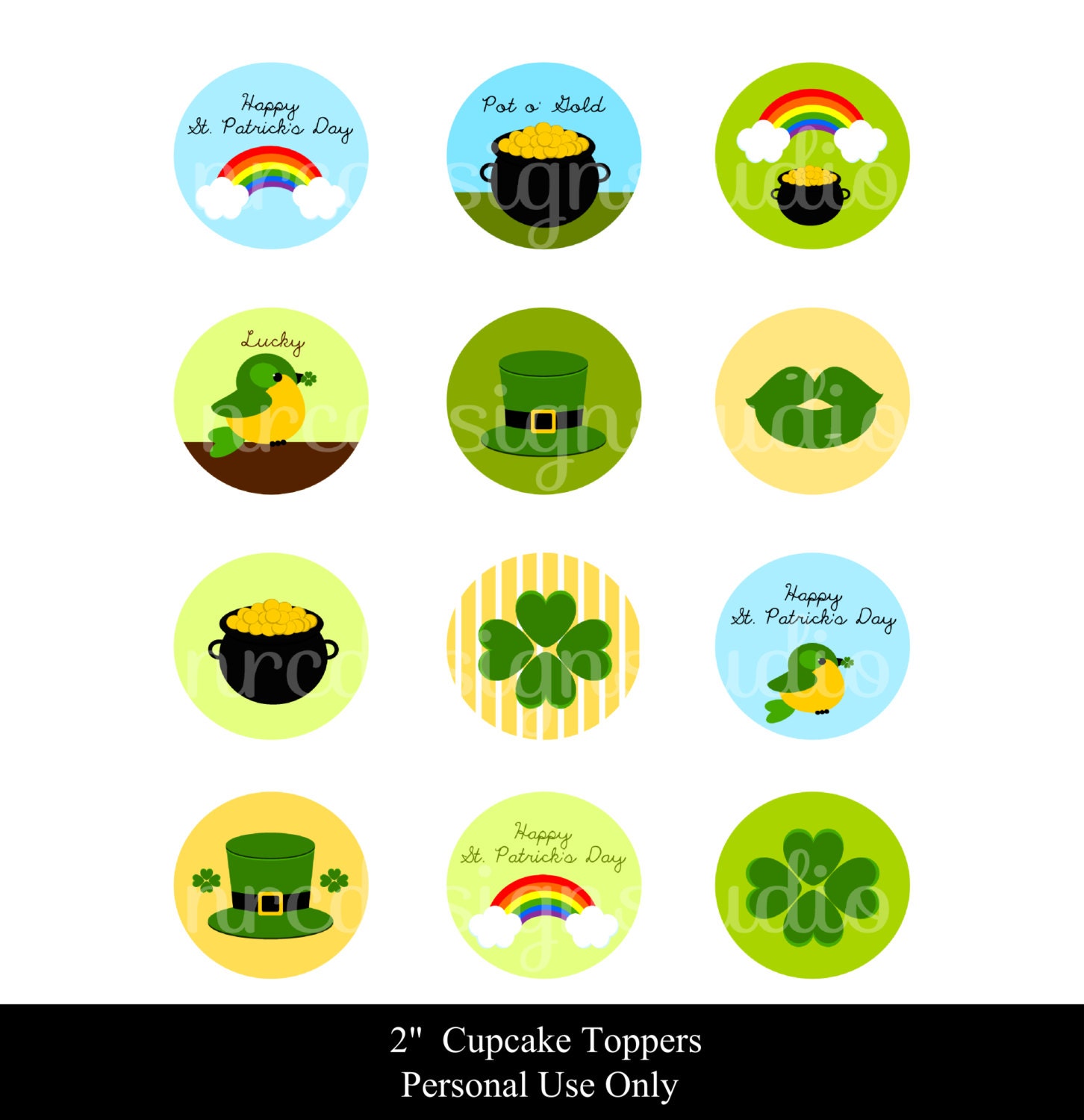 St. Patrick's Day Cupcake Toppers. Party Printables. Personal Use Il_170x135