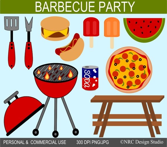 Barbecue Party Clip Art Graphics - Digital Clipart Commercial Use - Instant Download Il_570xn