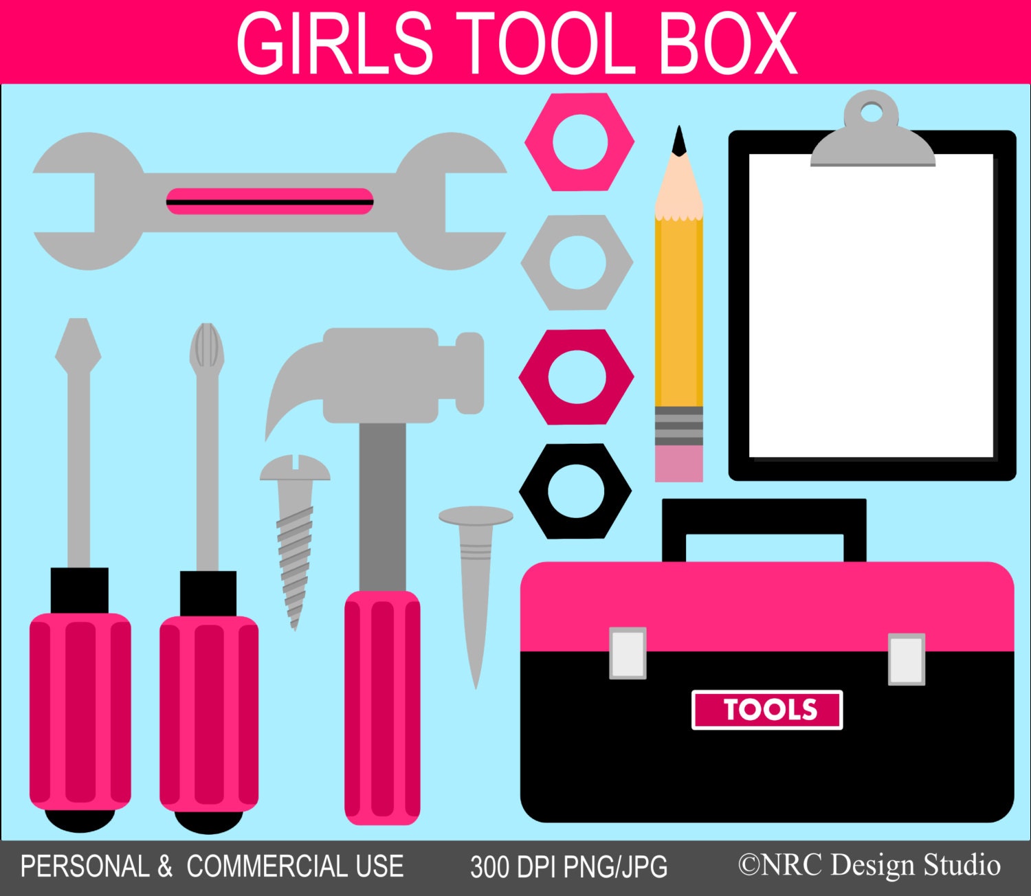 Girls Tool Box Clip Art Graphics - Digital Clipart Commercial Use - Instant Download Il_570xn