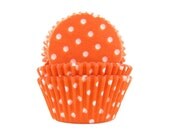 36 Standard Size Baking Cup Liners in Orange with White Polka Dots - Baking and Party Supplies