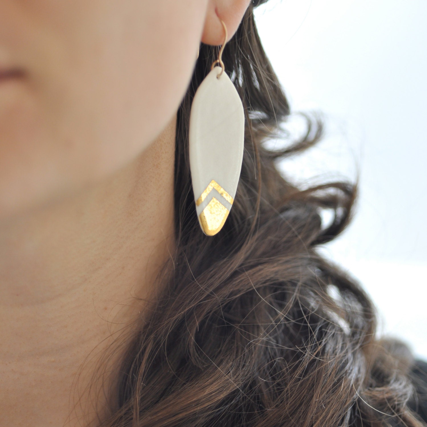 M i l a - Gold feather earrings - Porcelain jewelry & gold filled earwires - Calliope Collection