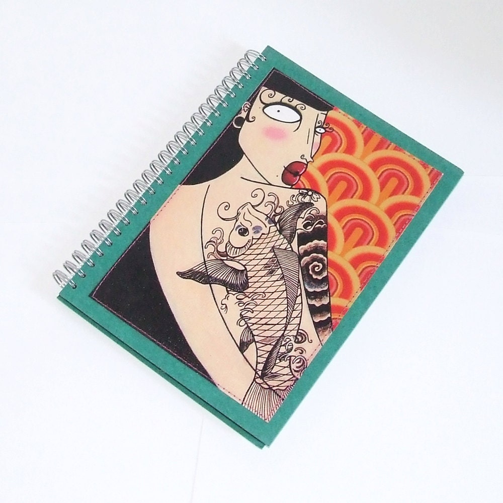 Tatto Woman, Japanes Koi Fish, Goldfish, Spiral NoteBook , Journal