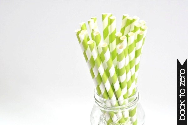Paper Straw Striped - Apple Green x 25