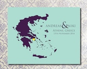 Any Wedding Location &  Map / Custom Anniversary Wedding Present / Bridal Shower Gift / Special Date Art / Newlyweds Gift - Greece 8x10