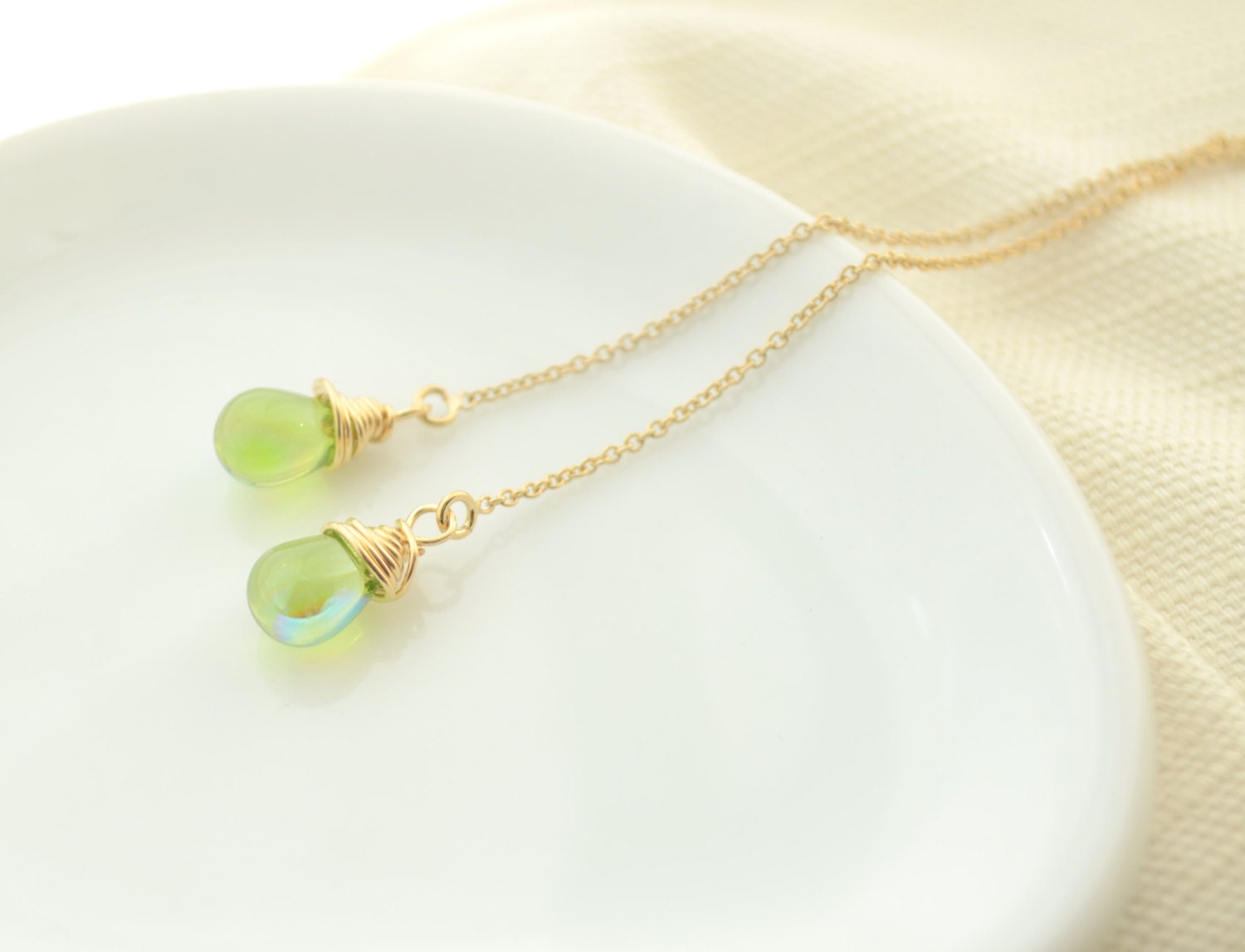 Olivine Czech Glass Drops on 14kt Gold Filled Ear Thread
