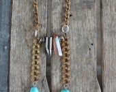 Pyrite horn, Peach Crystal, Turquoise Nugget Necklace