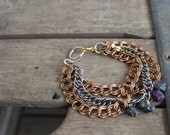Rainbow Drusy Stone Brass Chain Link Bracelet
