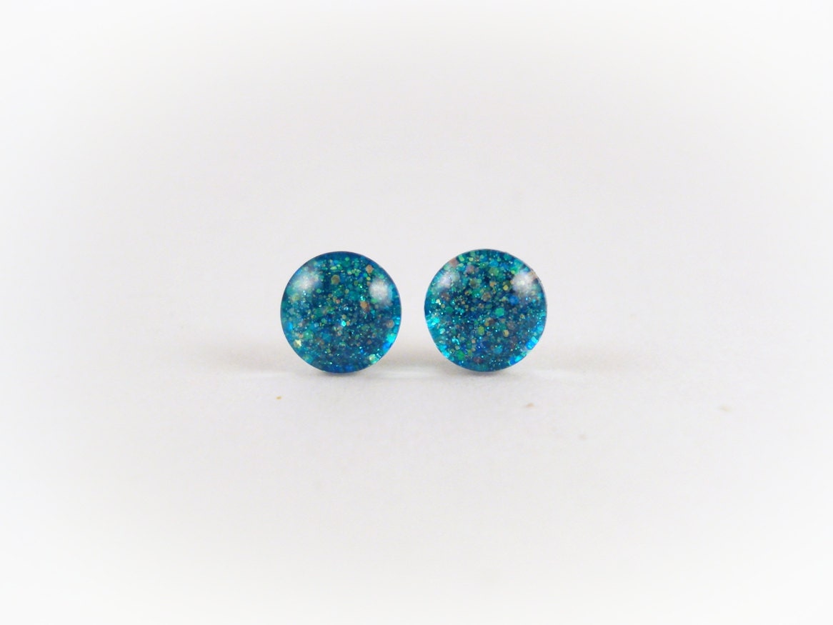 Tiny Mermaid Teal Nail Polish Earrings