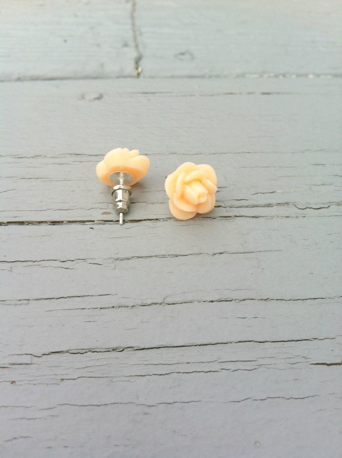 Pastel Peach Resin Flower Post Earrings Studs