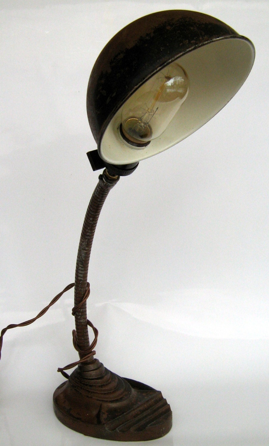 Vintage  Goose Neck  TABLE LAMP with Cast Iron Base -  nostalgic home light