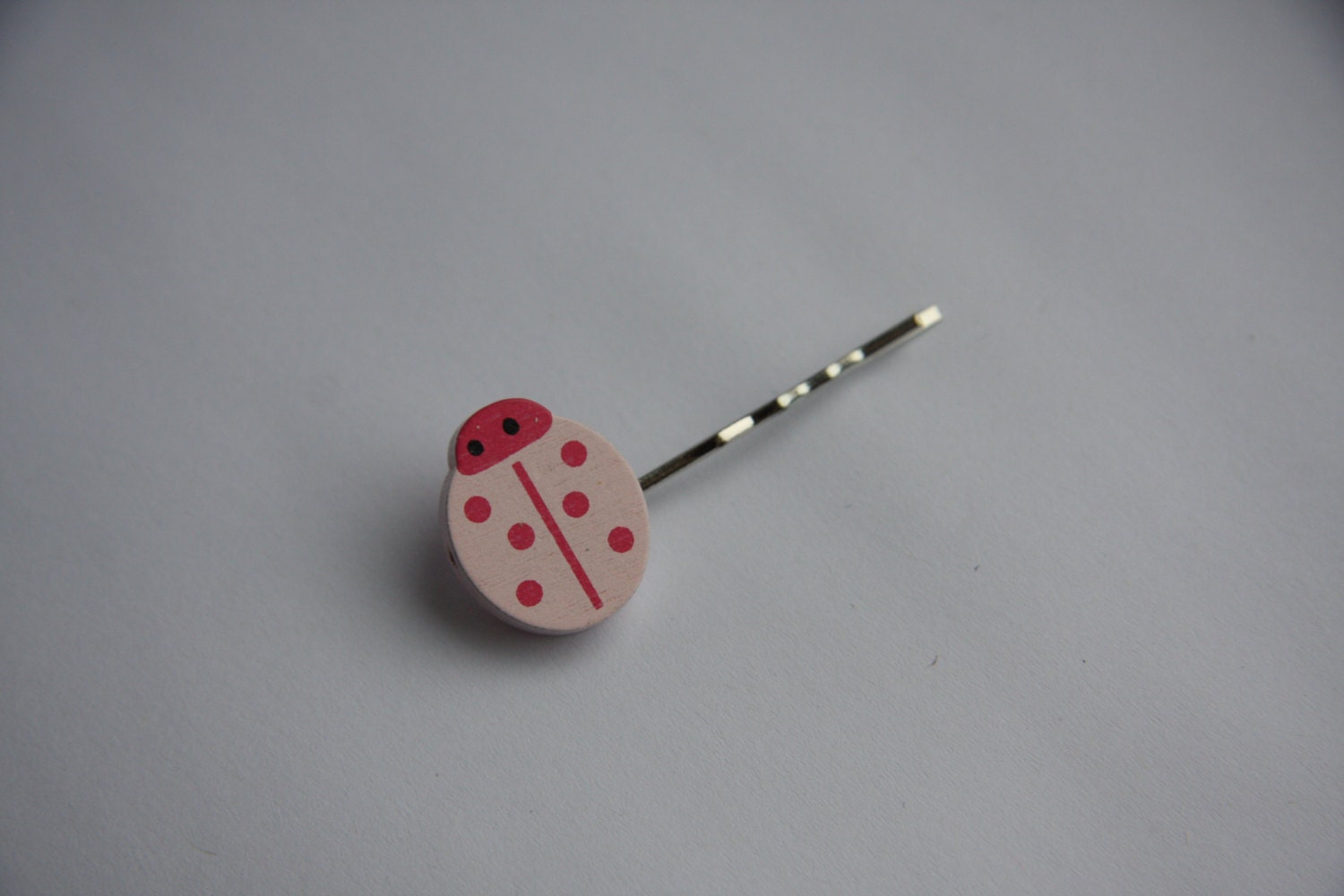Pink Ladybird/Ladybug on Silver Hair Grip/Hair Slide/Bobby Pin.
