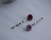 Pink/Purple Detailed Pretty Flowers on Silver Hair Grips/Bobby Pins.