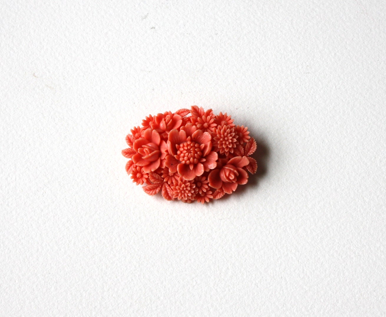 Vintage Coral Floral Brooch