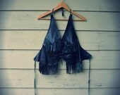 Vintage Leather Fringe Halter Top