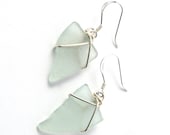 Light Blue Sea Glass Earrings Wrapped with Sterling Silver Wire on Sterling Silver Ear Wires