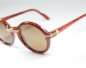 Made in france round briar root like celluloid sunglasses, Cartier style - GreenFlamingoVintage