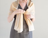 Linen Cream Light Spring Scarf, Hand Screen Printed Pastel Cotton Gauze Scarf