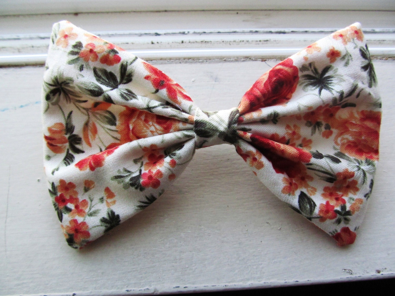 Peachy Orange Floral Fabric Hair Bow