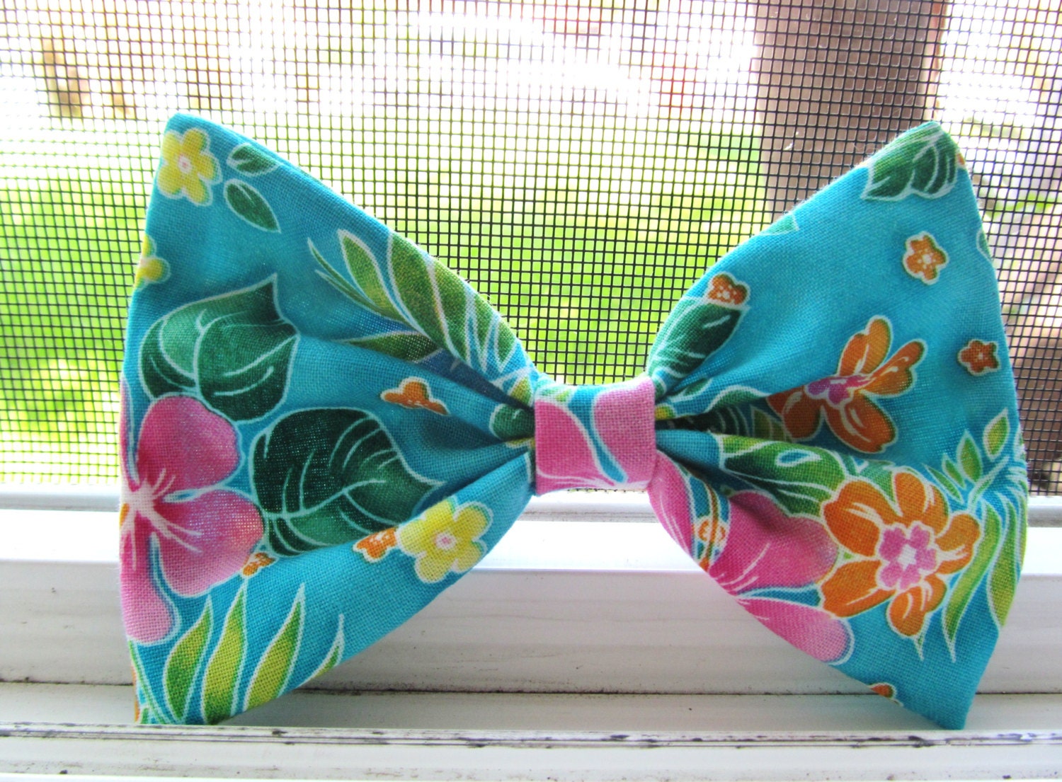 Retro Tropical Blue Big Fabric Hair Bow