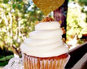 Only 50 cents each - set of 12 - Gold Glitter Cupcake Toppers - wedding cupcake toppers - heart cupcake toppers - love is sweet