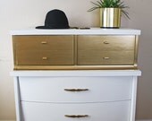 SOLD - Gold and White Chest of Drawers