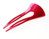 Vintage Hairpin, Hair Pin, Hair Fork, Cherry Red Celluloid Plastic, Designer HONG KONG, 1960s Mad Men, Wedding Bridal Accessory / Jewelry