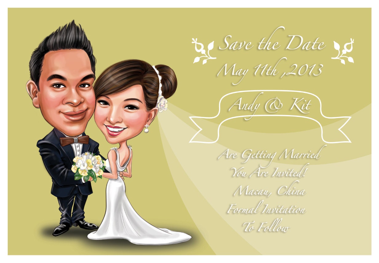 Custom & Personalize Save the Date Cards/ Wedding invitations design/ Custom Caricatures from photos/ Cartoon Portrait/ Unique Ideas