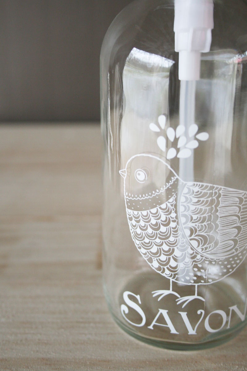 Glass Soap Dispenser - French Cottage Bird