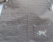 Boys Baby Infant Newborn 2 Piece Set (Overall Shorts, Shirt) - Handmade TeddyBear Face - Tan BeigeSeersucker - Sizes 0-3 months