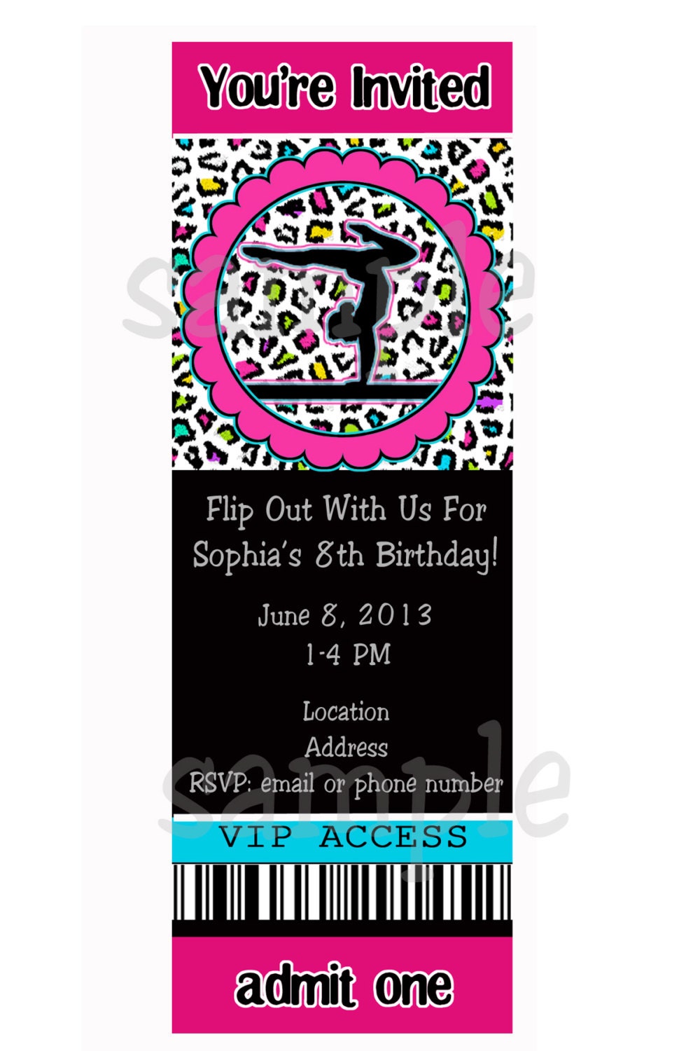 GYMNASTICS PARTY Invitations - Personalized D I Y You Print At Home - Gymnastics Invite, Tumbling, Girl's Birthday Party