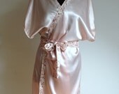 Light Rose Bride Robe Bridesmaids Satin Robe Silky Morning Gown LIght Pink Floral Lace