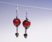 Coral earrings wire wrapped jewelry handmade