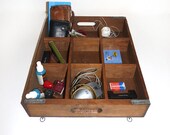 Antique wooden tray with handles - Wooden organizer