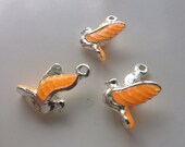 Neon Orange Doves Birds Enamel Silver Metal Charms CLEARANCE