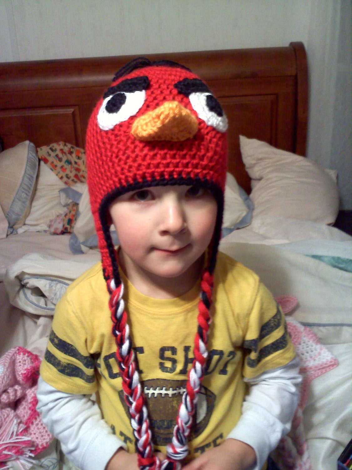 crochet Angry Bird hat winter hat with ear flaps,sizes youth or adult . Boy, girl, children, teens, gift, winter accessories