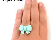 Mint Bow Ring, Bow Jewelry, Mint Jewelry, Tiffany Blue Bow Ring, Polymer Clay Ring, Gifts for Her, Cute Jewelry
