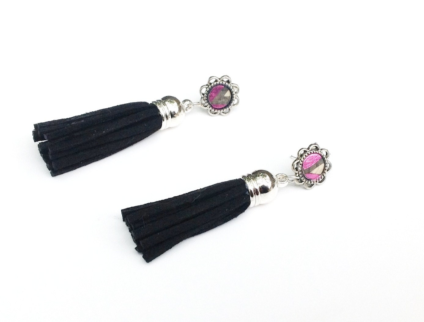 Leather Tassel Earrings, boho tassel earrings, faux suede tassels, silver boho post earrings, boho chic jewelry