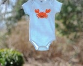 Crab Baby Blue Boy Onesie - American Apparel 100% Cotton Boy or Girl Toddler Bodysuit - Orange Felt Handstitched Crab - Gender Neutral