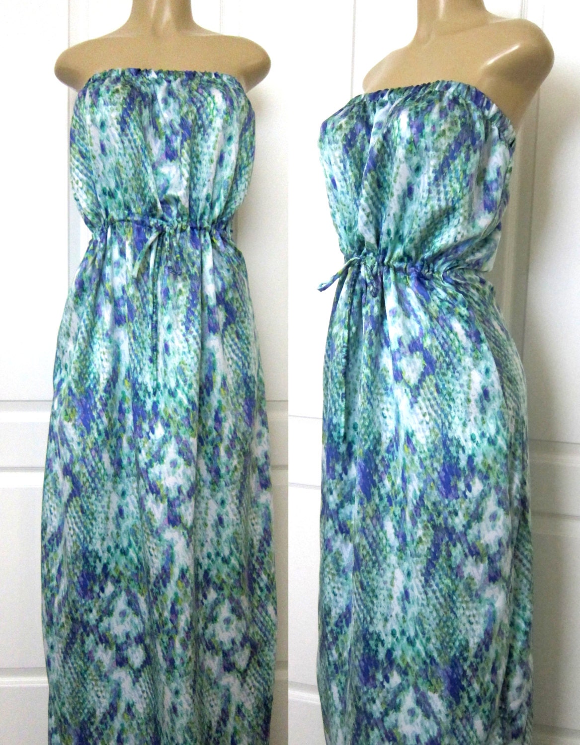Glamour Exotic Print Strapless / Tube Top Long Evening Maxi Dress