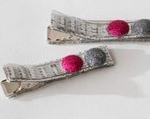 Silver Hair Clips, Pink And Silver Circle Hair Clips, Sparkly Hair Clips, Silver And Pink Hair Clips