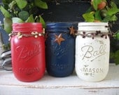 Mason Jars, Decorative Mason Jars, Red, White & Blue Mason Jars, Rustic Home Decor, Summer Party Decor, Patriotic Holiday Decorations