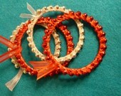 Red and Pink Ribbon Wrapped Bangle Bracelets